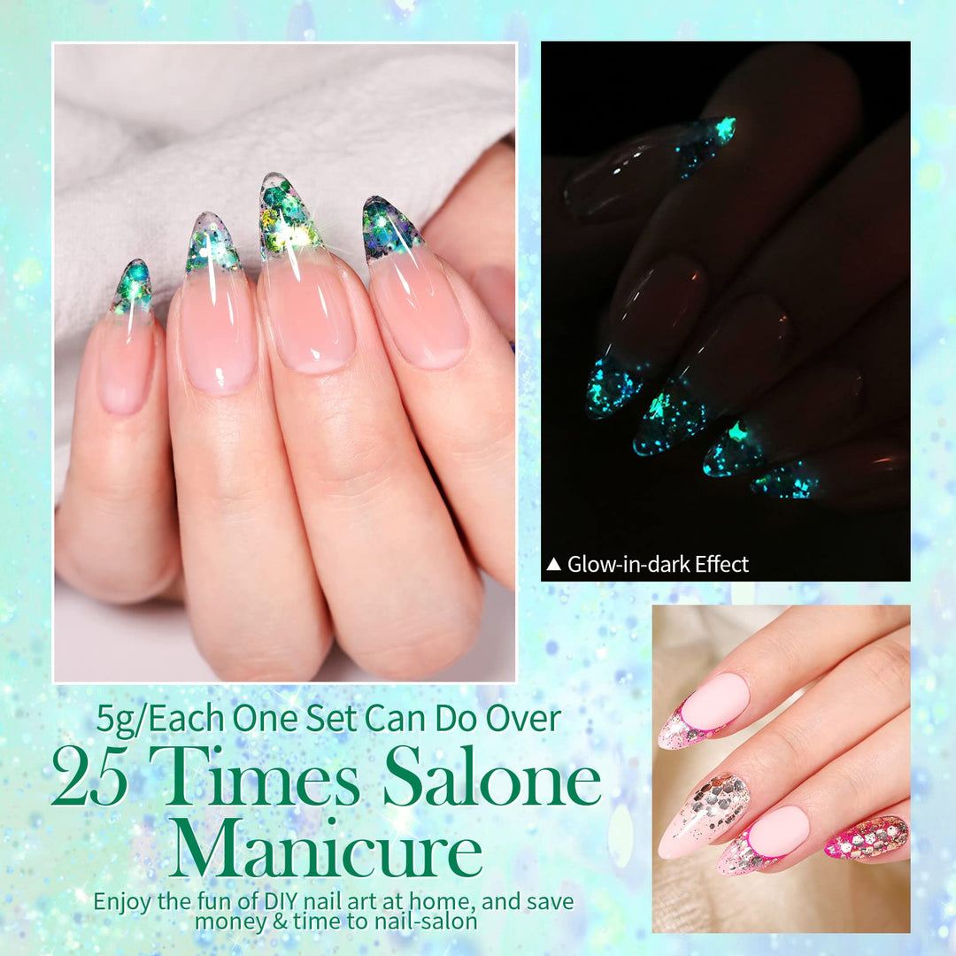 Glitter Gel Nail Polish Halloween Glow in The Dark Luminous Nail Polish Sparkly Shiny Gel Polish Kit with Nail Brush Soak Off Nail Polish Home DIY Manicure Varnish Halloween's Gift