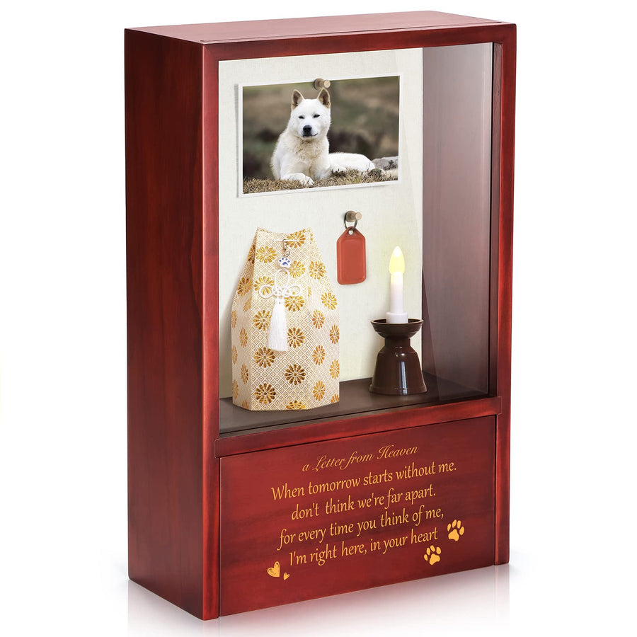 Dog Memorial Gifts - Dog Urns for Ashes Memorial Display Case, Pet Memorial Shadow Box Personalized Keepsake Cremation Urns for Loss of Dog - Letter from Heaven