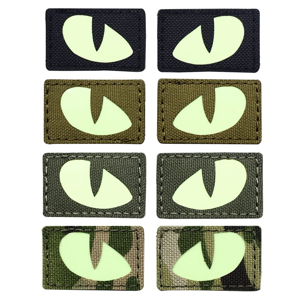 Cat Tiger Eyes Hook Loop Fasteners Tactical Glow in Dark Military Combat Applique Patch for Hats Helmet Uniform Backpack (Black)