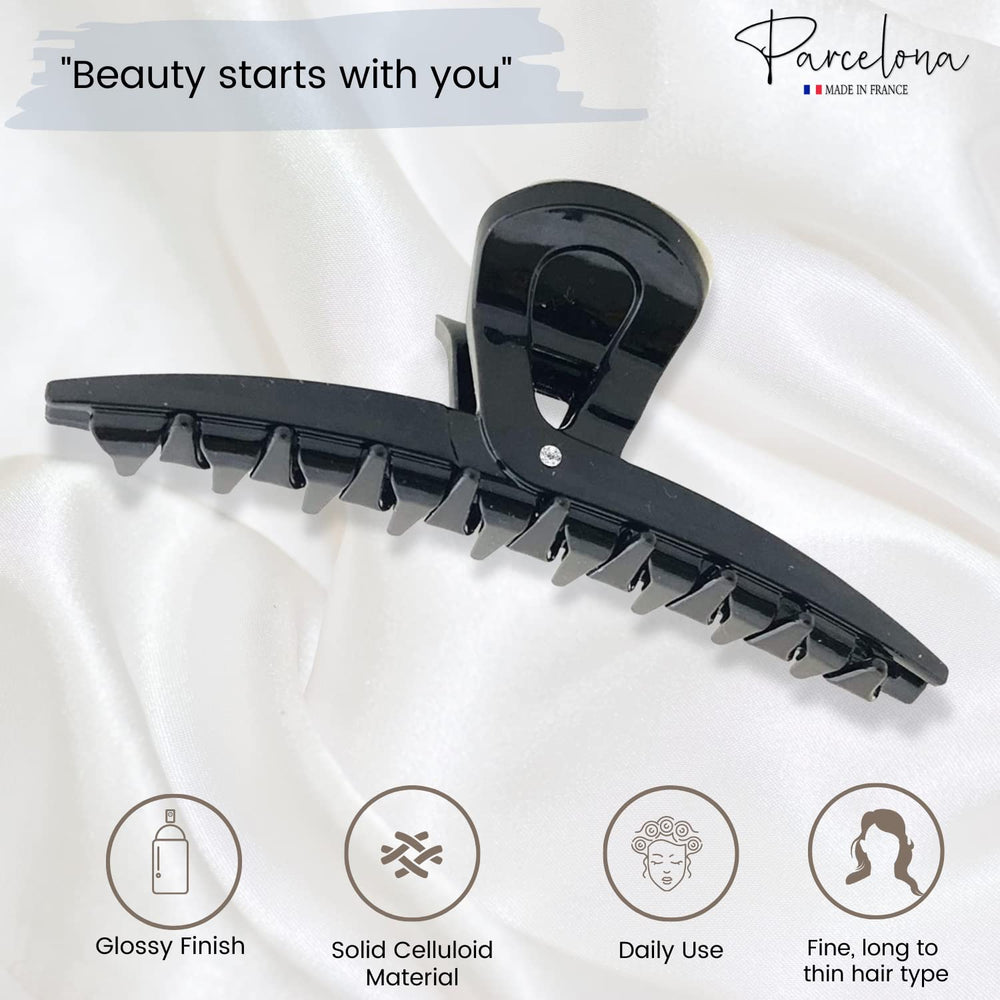 France Pinch Black Covered Spring Crystal Jaw Hair Claw Clip Clamp Clutcher with Inner Teeth