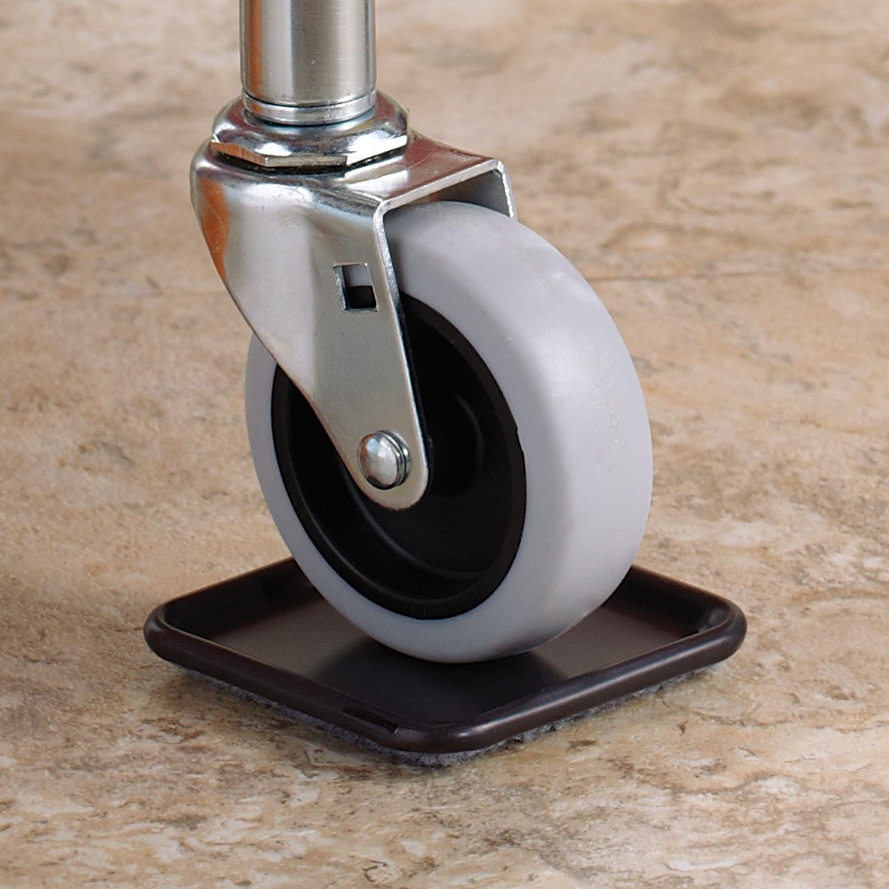 SoftTouch Furniture Caster Cups with Carpeted Bottom for Hard Floor Surfaces (4 Piece), 1-3/4 Square, Brown