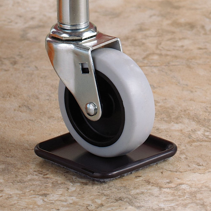 SoftTouch Furniture Caster Cups with Carpeted Bottom for Hard Floor Surfaces (4 Piece), 1-3/4 Square, Brown