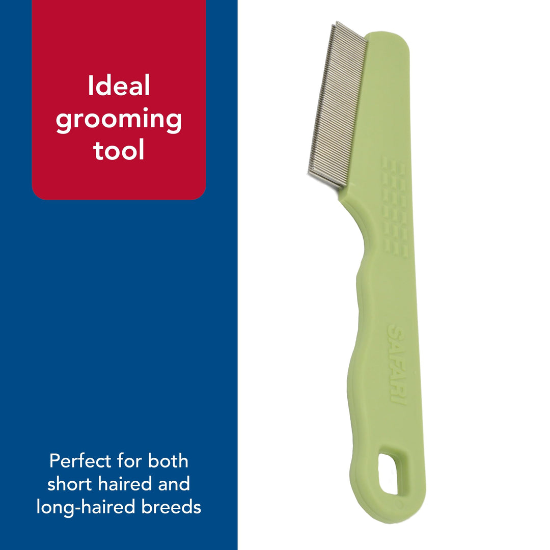 Pet Safari Double Row Comb - Helps Dry Skin - For Flea Prevention and Detection in Pets with Short and Long Hair