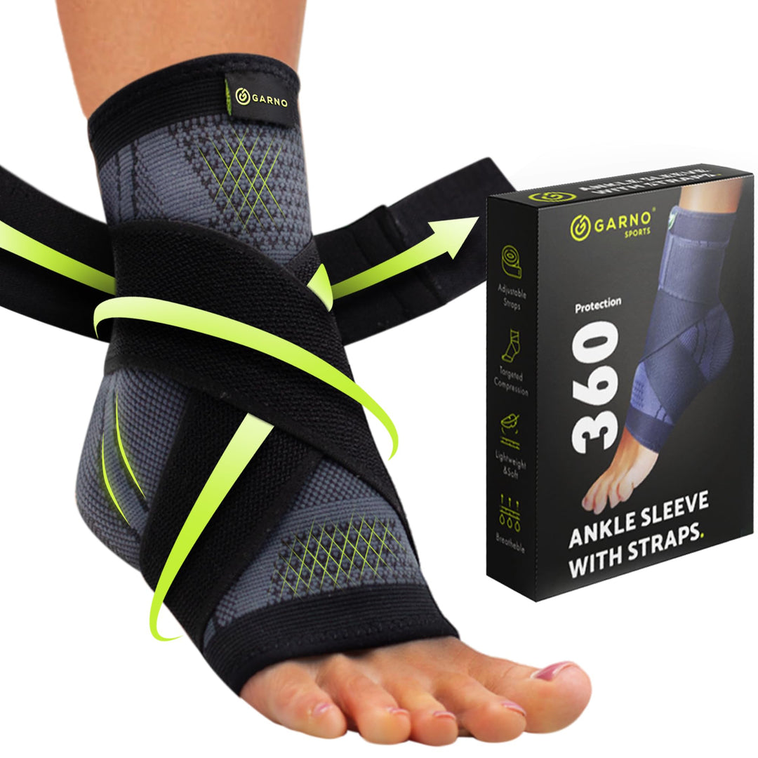 Ankle Brace Compression Sleeve with Adjustable Straps, Arch Support & Foot Stabilizer, Elastic Wrap for Plantar Fasciitis, Achilles Tendonitis Recovery, Sports Bandage Sock; Men, Women