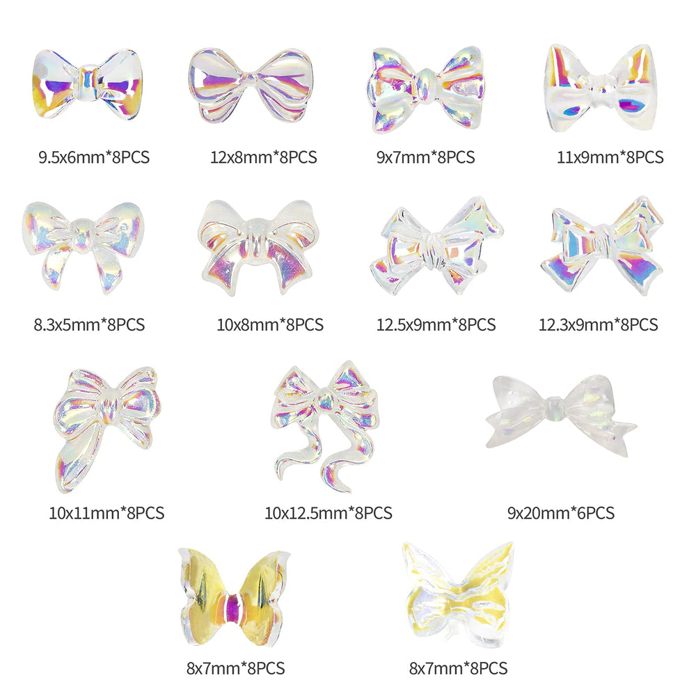 102pcs 3D Resin Bow Nail Decoration, Butterfly Bowknot Nail Charms, Flatback Bow Nail Art Designs, 13 Styles DIY Colorful Bow Nails Jewelry (Bows Only)
