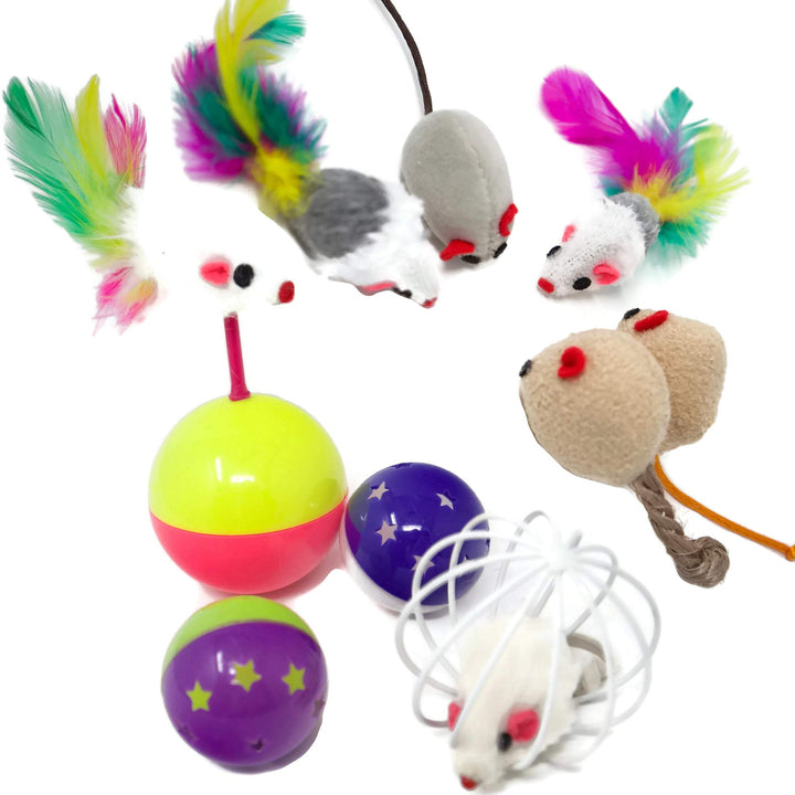 24 Cat Toys Kitten Toys Assortments, 2 Way Tunnel, Cat Feather Teaser - Wand Interactive Feather Toy Fluffy Mouse, Crinkle Balls for Cat, Puppy, Kitty, Kitten
