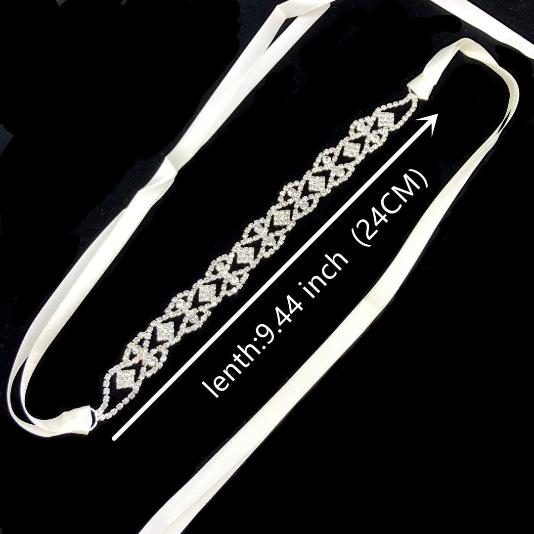 Handmade Hair Piece Bridal Ribbon Headband Crystal Vine Headwear Rhinestone Wedding Hair Accessories for Brides (S683-Silver)