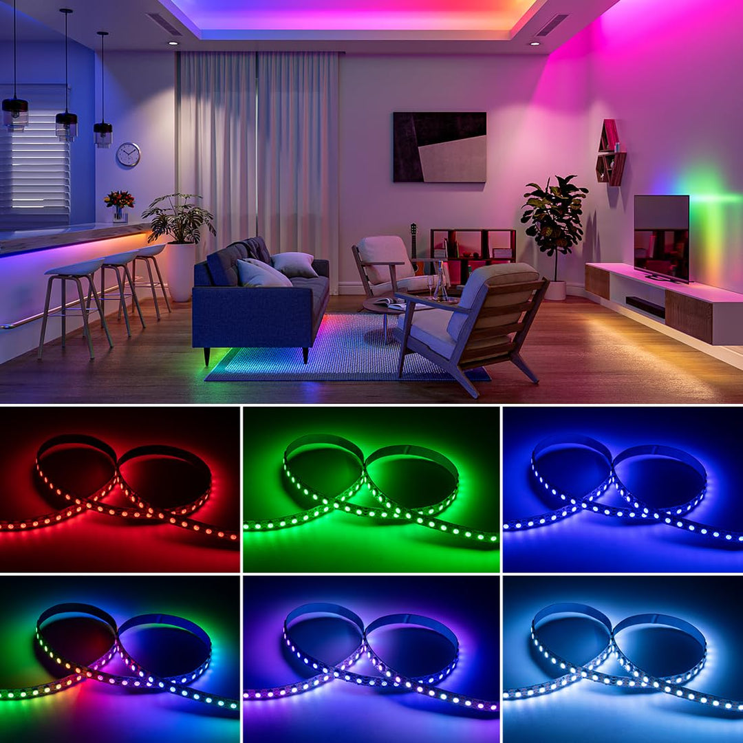 WS2812B IC RGB 5050SMD Pure Gold Individual Addressable LED Strip 16.4FT 300LED 60LED/m Flexible Full Color IP30 DC5V for DIY Chasing Color Project(No Adapter or Controller)