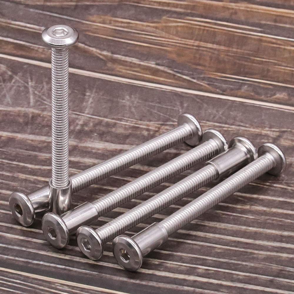 M6 x 50mm Furniture Screws Barrel Nuts Kit, 304 Stainless Steel 18-8, Binging Screws Posts for Beds Furnitures Leather Belt Screws, Allen Hex Drive, Full Thread UNC, 15 Sets