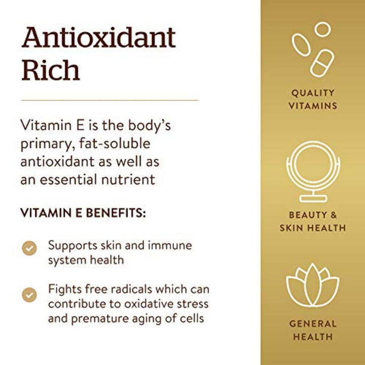 Solgar Vitamin E 268 mg (400 IU), 250 Mixed Softgels - Natural Antioxidant, Skin & Immune System Support - Naturally-Sourced Vitamin E - Gluten Free, Dairy Free - 250 Servings