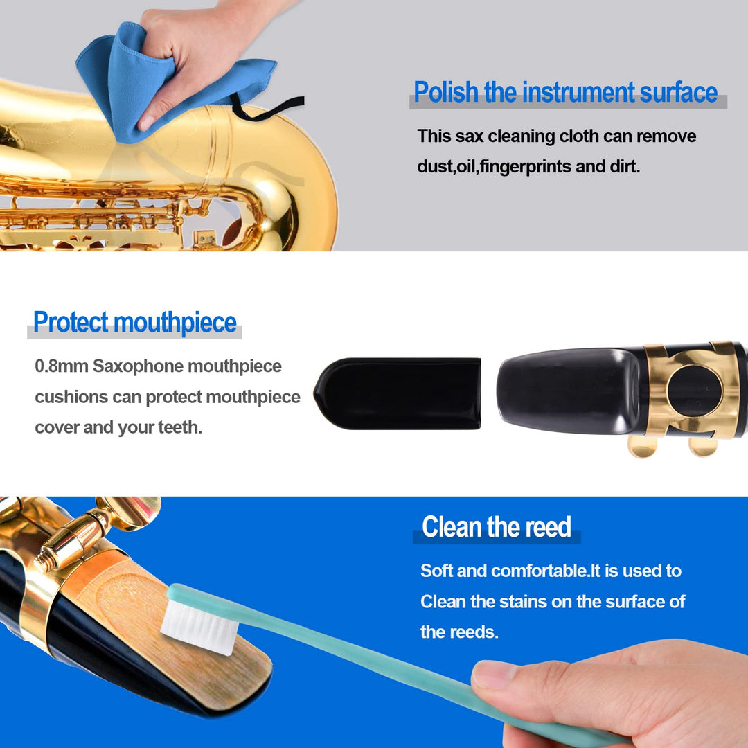 Saxophone Cleaning kit, Clarinet Cleaning Kit with Maintenance Kit,Cork Grease,Swab,Strap,Cleaning Cloth,Thumb Rest,Reed Case,Mouthpiece Brush and More