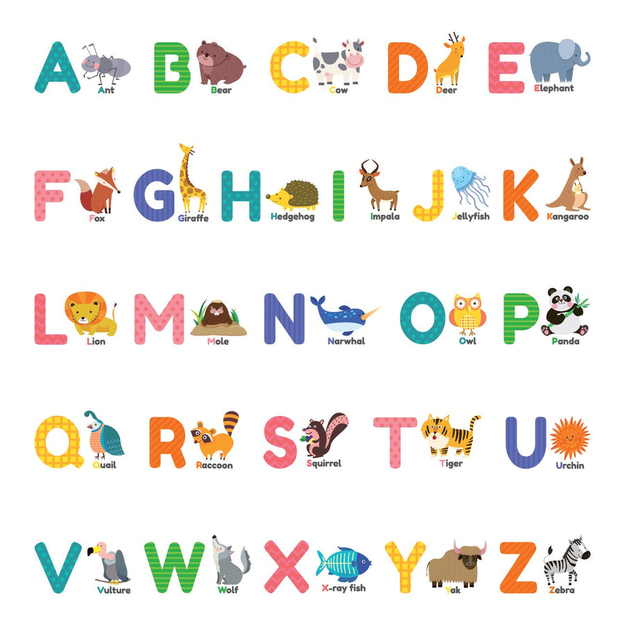 DS-8014 Colourful Animal Alphabet ABC Kids Wall Stickers Wall Decals Peel and Stick Removable Wall Stickers for Kids Nursery Bedroom Living Room (Small) décor