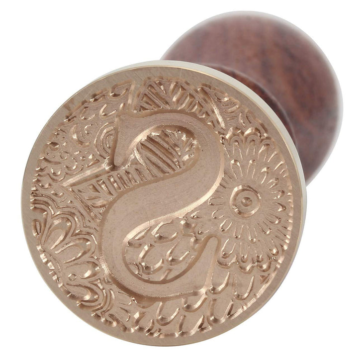 Letter S Wax Seal Stamp, Brass Head Botanical Alphabet Initial Sealing Stamp with Wooden Handle
