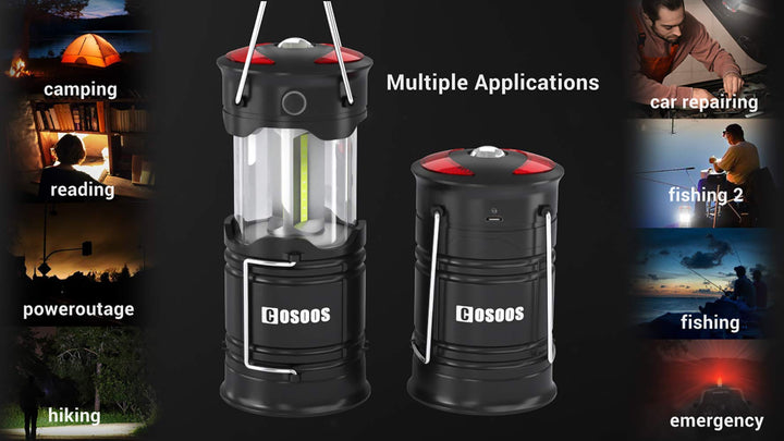 2 Pack Rechargeable Camping Lantern, Super Bright LED Lantern Flashlight with Built in Battery, Portable Survival Lantern, Must Have During Hurricane, Emergency ,Storm, Power Outage