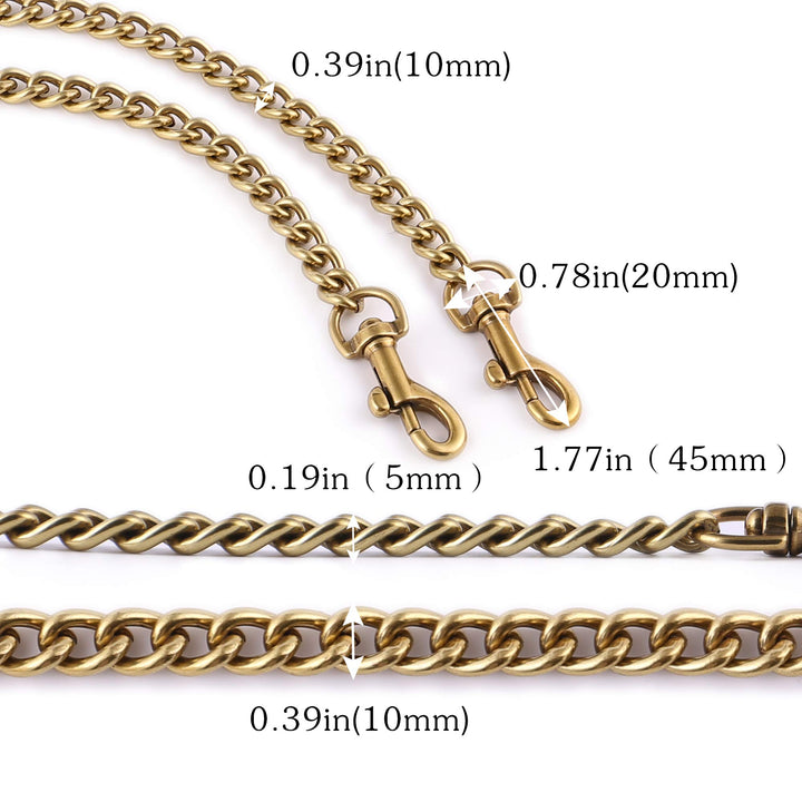 Iron Chunky Purse Chain Strap for Replacement Shoulder Bag Handbag Straps Accessories 51 130 CM with Metal Buckles (Copper Golden)