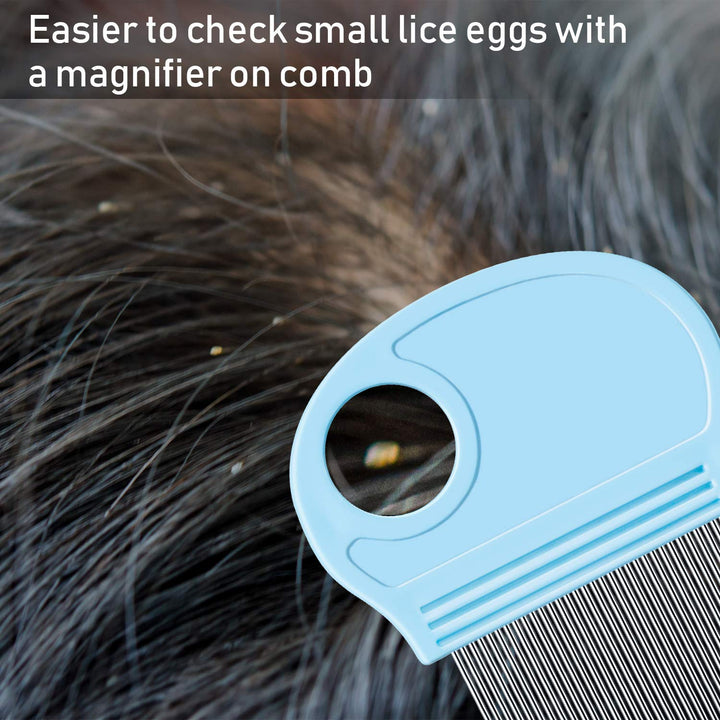 6 Pieces Head Lice Remover Nit Removal Hair Comb with Magnifier, Fine Metal Teeth Tool for Dogs Cats Pet Human Grooming and Removing Dandruff Flakes/Lice Eggs, Sky Blue