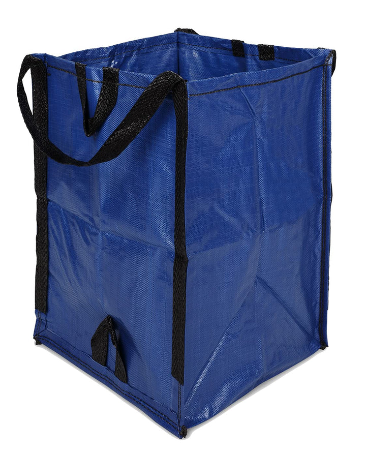 Heavy Duty Home and Yard Waste Bag 48-Gallon Woven Polypropylene, Reusable Lawn and Leaf Garden Bag with Reinforced Carry Handles, Pop-Up Self-Standing Garbage Can, Blue
