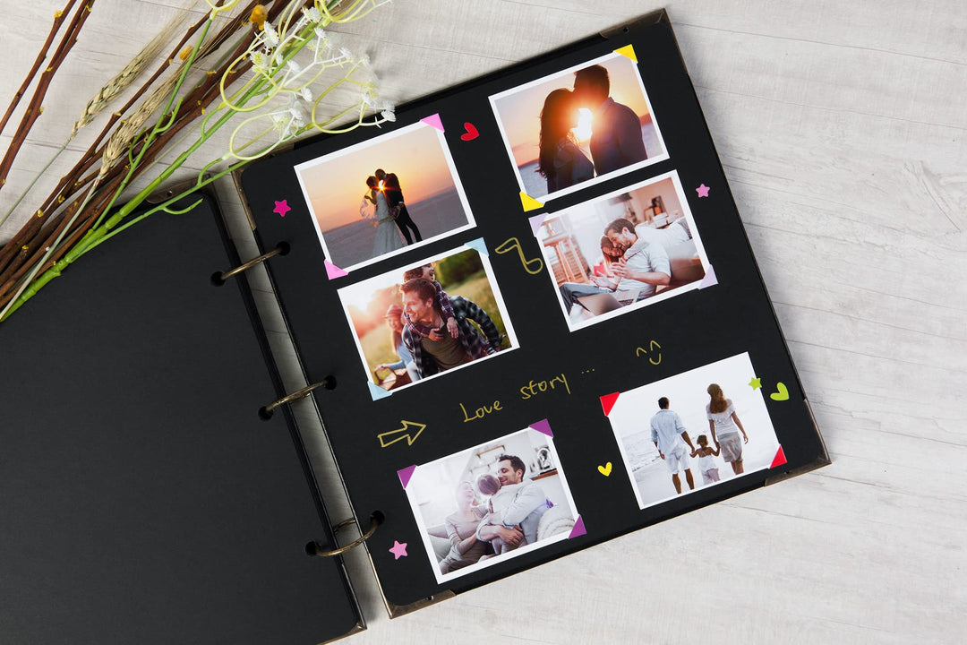 12 x 12 Inch Large Leather Hardcover 80 Pages DIY Scrapbook Photo Album Blank Craft Paper Wedding Anniversary Family Photo Scrapbook Album (Black, 12 x 12 Inch)