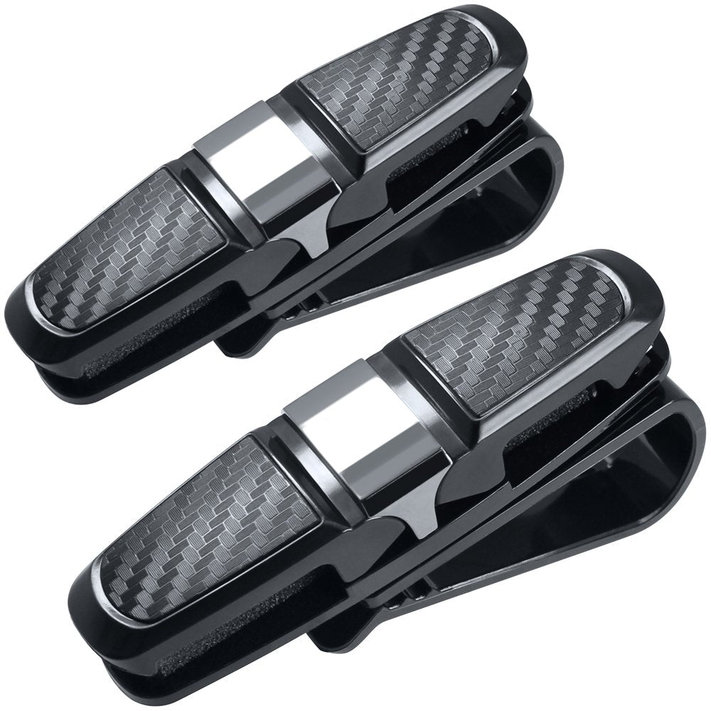 2 Pack Glasses Holders for Car Sun Visor, Sunglasses Eyeglasses Mount with Ticket Card Clip - Black