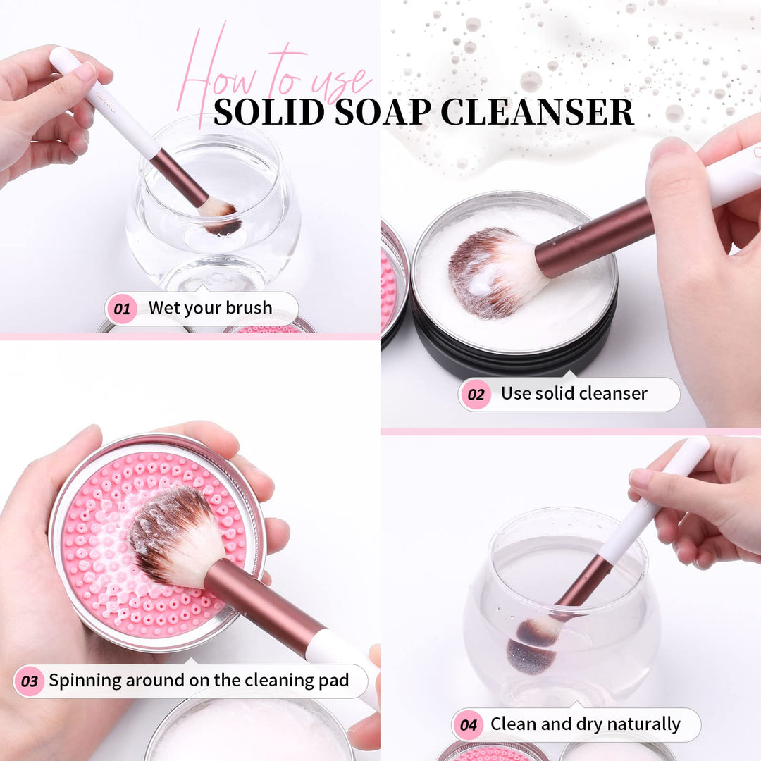 Makeup Brush Cleaner Makeup Brushes Solid Soap Cleanser with Color Removal Sponge Brush Cleaning Mat, Silicone Makeup Cleaning Cosmetic Cleaner Blenders Shampoo Removes Shadow Color
