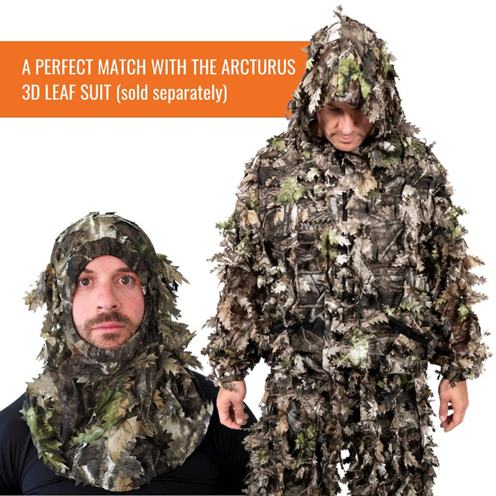 Camo 3D Leaf Ghillie Camouflage Face Mask. Leafy, Full Coverage, Breathable Hunting Mask with Customizable Fit. Great for Turkey Season! (Dark Woodland)