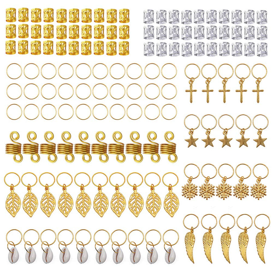 140 Pieces Dreadlock Jewelry Aluminum Dreadlocks Beads Metal Hair Cuffs Hair Rings Shell Charms Hair Coils Braiding Hair Pendants Decoration Clips