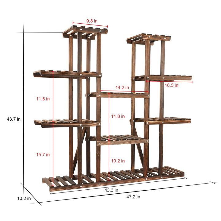 9 Tier Wood Plant Stand Carbonized Flower Rack 17 Potted Organizer Tall Plant Display Shelf for Indoor Outdoor Patio Garden Corner Balcony Living Room Kitchen