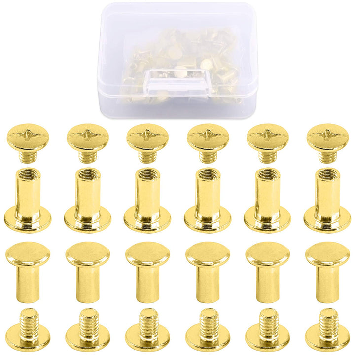 50-Sets M5 Brass Plated Phillips Chicago Screw Posts Binding Screws Assortment Kit for Scrapbook Photo Albums Binding, Leather Repair - Gold (M5 x 10mm-50Sets)