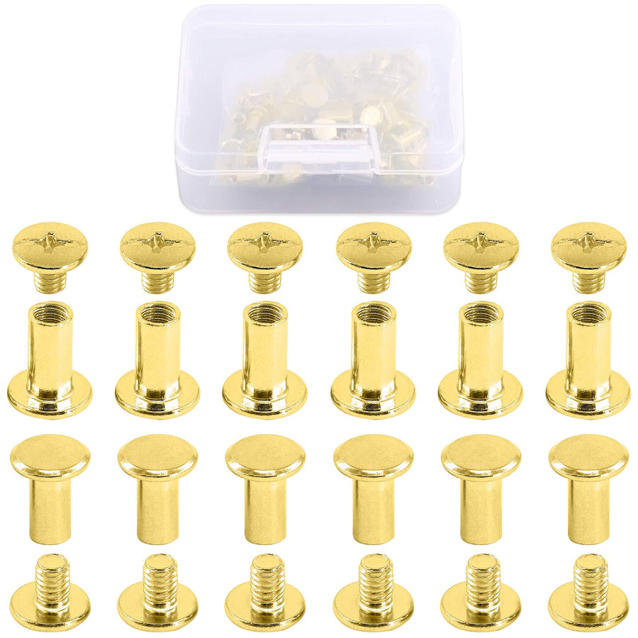 50-Sets M5 Brass Plated Phillips Chicago Screw Posts Binding Screws Assortment Kit for Scrapbook Photo Albums Binding, Leather Repair - Gold (M5 x 10mm-50Sets)