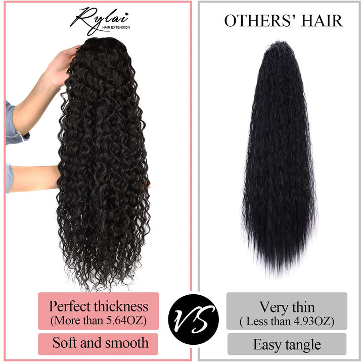 Brown Ponytail Extensions-Curly Drawstring Ponytail-Extension real human hair Feeling Long 24Inch Wave Clip in Hair Extensions Ponytail Synthetic Hairpiece for Black Women (#4,5.64 OZ)…