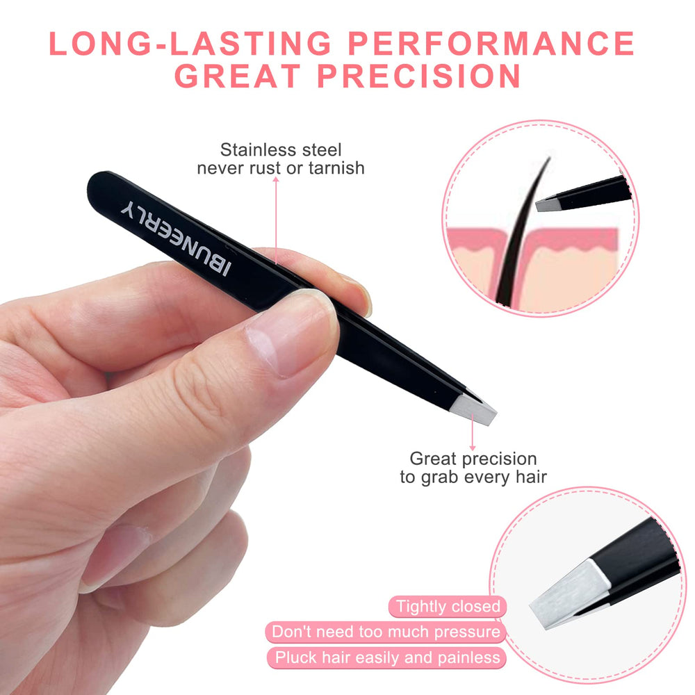 Tweezers Set, 4Pcs Tweezers for Women with Travel Case, Professional Stainless Steel Eyebrows Tweezers, Great Precision Tweezers for Ingrown Hair, Facial Hair, Splinter Removal (Black)