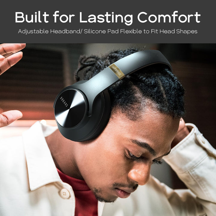 Bluetooth Headphones Wireless, 90 Hrs Playtime Headphones Over Ear with 3 EQ Modes, HiFi Stereo Headsets with Built-in Mic and Soft Protein Earpads for iPhone, PC,Home Office (Shadow Gray)