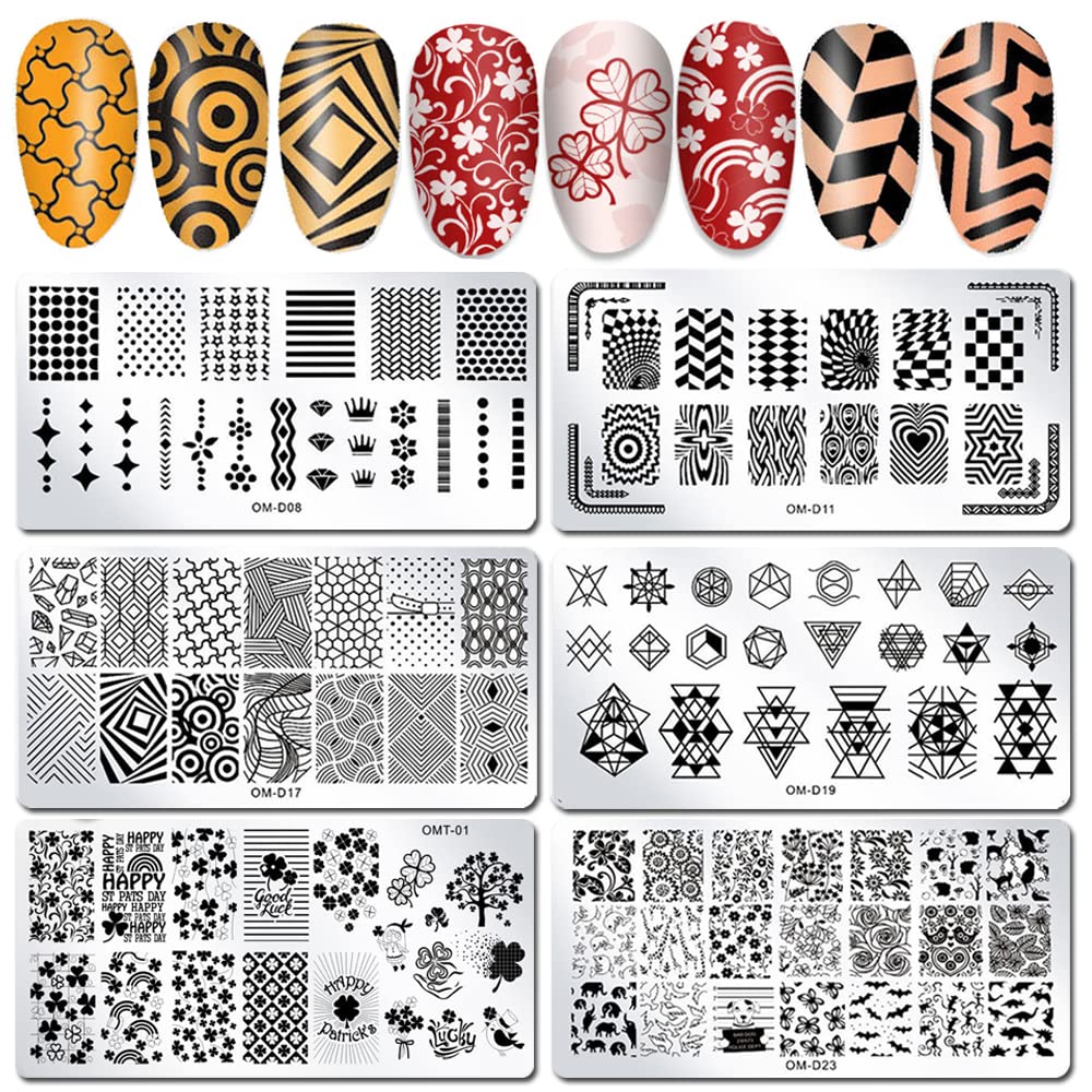 6Pcs Nail Art Stamping Plates With Nail Stamper And Scraper Kit Geometry Unicorn Animal Flower Image Templates Stamping Nail Art Tools