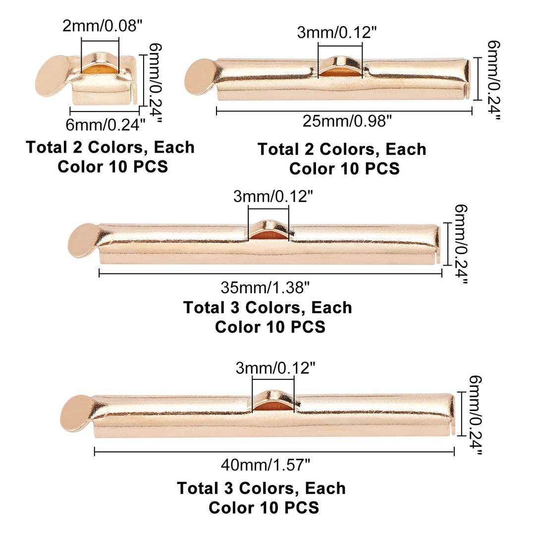 10 Styles Slide On End Clasp, 100pcs Jewelry Tube End Bar Slider End Caps Brass Tubes Clasp Crimp Terminators for Seed Beads Waist Beads Multi-Strand Necklace Bracelet Making