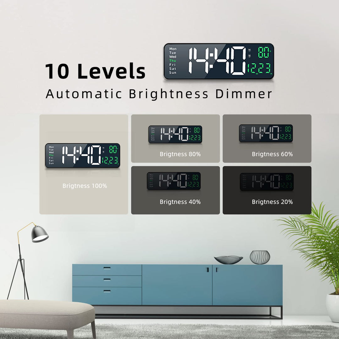 Digital Wall Clock,16.2 Inch Large Digital Wall Clock, Large Display with Remote Control,Automatic Brightness Digital Alarm Clock with Indoor Temperature,Date,Week(Green…