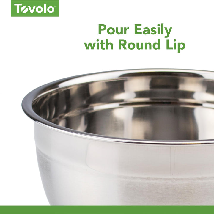 Stainless Steel Mixing Bowls, 7.5 Qt - Metal Nesting Mixing Bowl with Rounded Lip for Easy Pour & Minimal Mess - Large & Small Dishwasher Safe Kitchen Supplies for Prep & Cooking