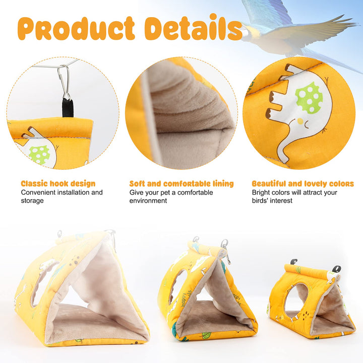 Winter Warm Bird Nest House - Hanging Hammock Velvet Shed Hut Cage Plush Fluffy Birds Hideaway Sleeping Bed Fuzzy for Parrot Parakeet Cockatiels Budgies Lovebird Medium(Yellow)