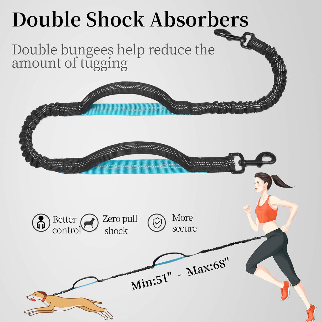 Hands Free Dog Leash with Zipper Pouch, Dual Padded Handles and Durable Bungee for Walking, Jogging and Running Your Dog (Medium, 8-25 lbs, Black)