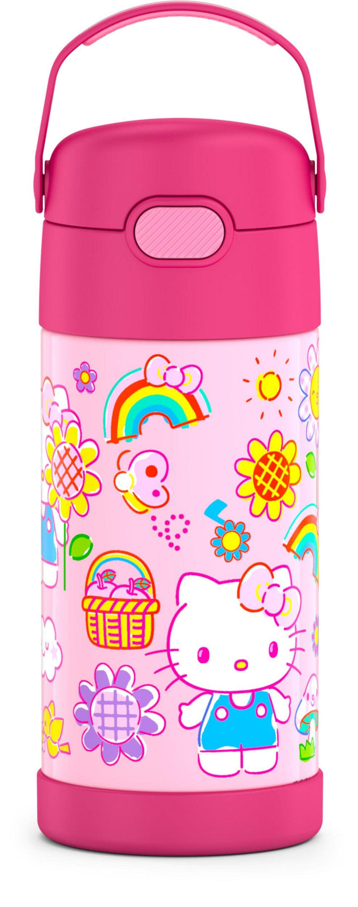 FUNTAINER 12 Ounce Stainless Steel Vacuum Insulated Kids Straw Bottle, Hello Kitty
