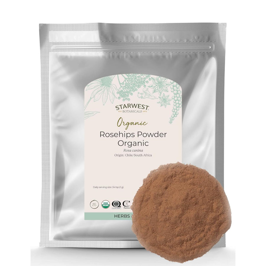 Rosehips Powder Organic - Dried Herb for Tea & Baking, Finely Ground, Natural Source of Vitamin C, Certified Kosher, Non-GMO - Bulk 1 lb Bag