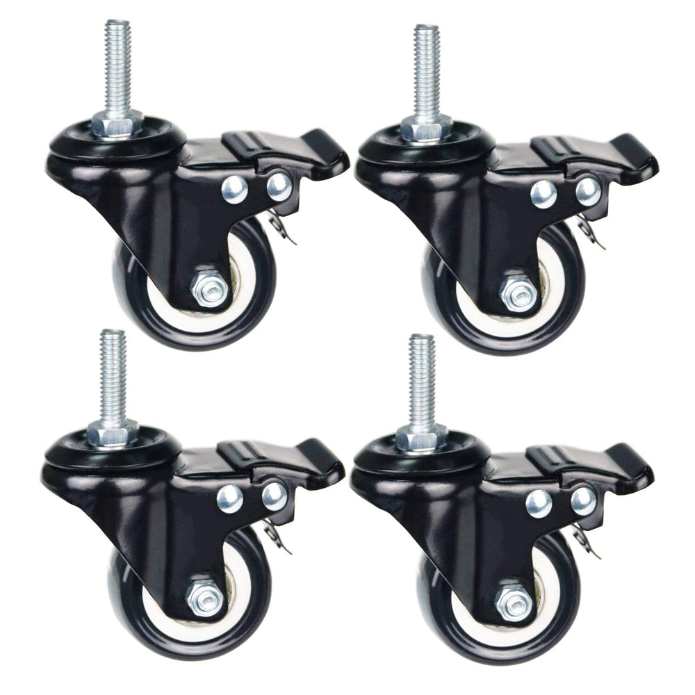 2 Inch Caster Wheels Metric Size M8×25mm Threaded Stem Casters Castors Wheels, 360 Degree Direction Double Brakes Industrial Wheel Furniture Caster for Carts and DIY Tools Pack of 4