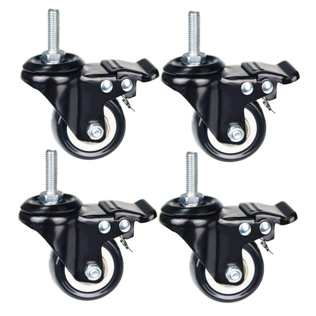 2 Inch Caster Wheels Metric Size M8×25mm Threaded Stem Casters Castors Wheels, 360 Degree Direction Double Brakes Industrial Wheel Furniture Caster for Carts and DIY Tools Pack of 4