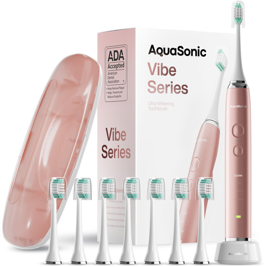 Vibe Series Ultra-Whitening Toothbrush – ADA Accepted Electric Toothbrush - 8 Brush Heads & Travel Case – 40,000 VPM Motor & Wireless Charging - 4 Modes w Smart Timer – Satin Rose Gold