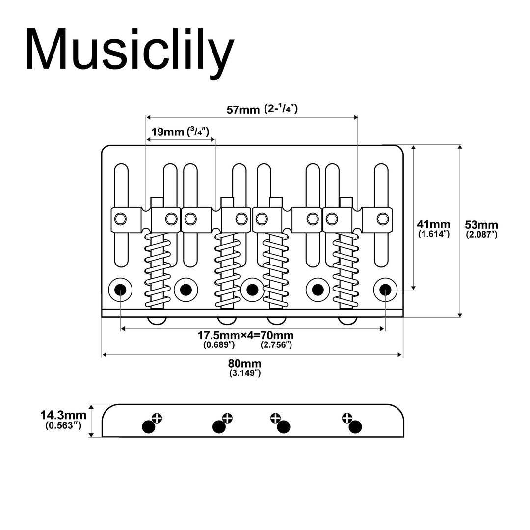 Pro 57mm Heavy Duty 4-String Bass Bridge Vintage Brass Saddles for Precision/Jazz Bass, Gold