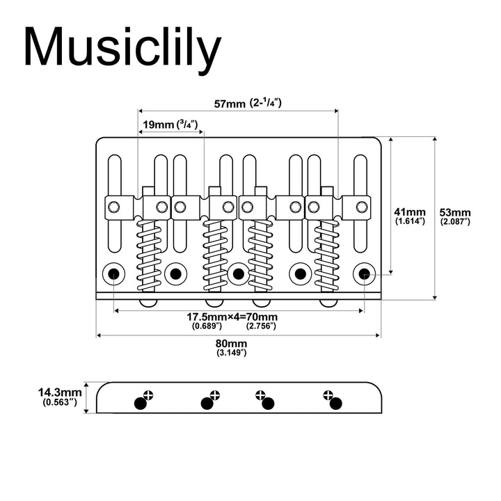 Pro 57mm Heavy Duty 4-String Bass Bridge Vintage Brass Saddles for Precision/Jazz Bass, Gold