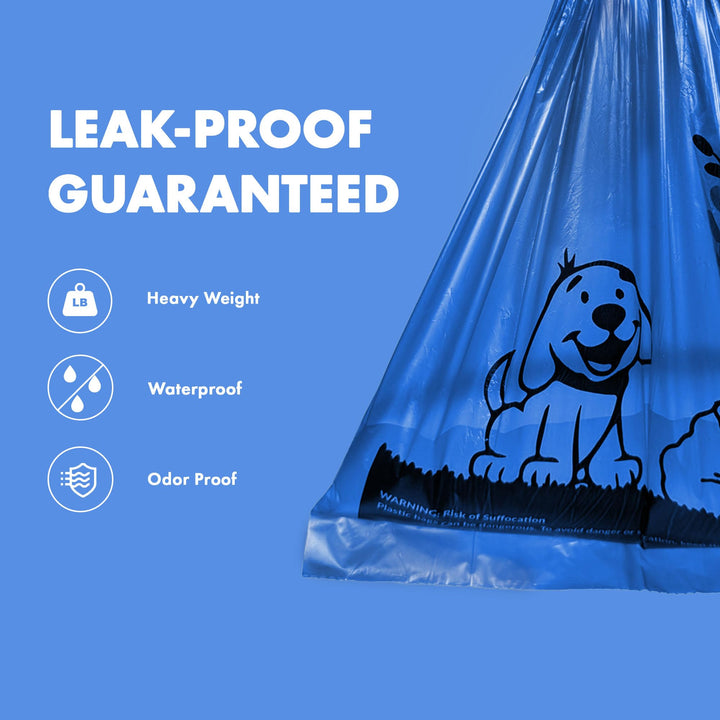 1000 Dog Poop Waste Bags with Dispenser and Leash Tie, 9 x 13, Blue, 1000 Count