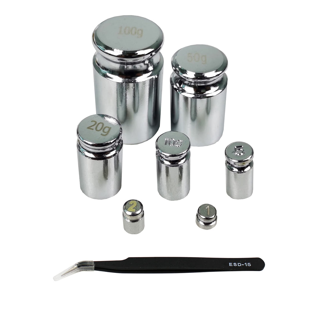M2 Class Gram Calibration Weight 1g 2g 5g 10g 20g 50g 100g Scale Calibration Weight Set with a Plastic Box for Digital Scale Balance and 1 Piece Calibration Weight Tweezer