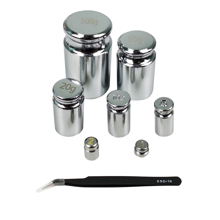 M2 Class Gram Calibration Weight 1g 2g 5g 10g 20g 50g 100g Scale Calibration Weight Set with a Plastic Box for Digital Scale Balance and 1 Piece Calibration Weight Tweezer