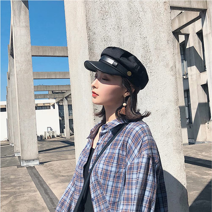 1Pcs Retro Military Hat Chauffeur Hat Fisherman Hat Driver Hat Newsboy Cap Fiddler Cap Doorman Hat Costume Hats for Men and Women (Black)