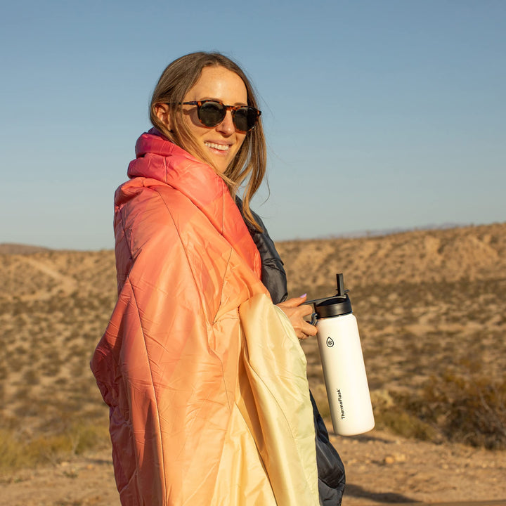 ThermoFlask 24 oz Double Wall Vacuum Insulated Stainless Steel Water Bottle with Spout and Straw Lids, White(50051)